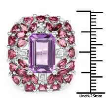 Load image into Gallery viewer, 7.59 Carat Genuine Pink Amethyst, Rhodolite and White Topaz .925 Sterling Silver Ring

