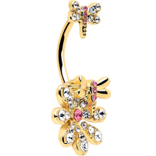Load image into Gallery viewer, Clear Pink Gem Gold Tone Flower Bug Double Mount Belly Ring
