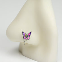 Load image into Gallery viewer, 20G 5/16 Green Yellow Gem Exotic Butterfly Nose Hoop

