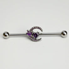 Load image into Gallery viewer, 14G Purple Gem Moon Butterfly Heart Industrial Barbell 38mm
