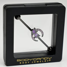 Load image into Gallery viewer, 14G Purple Gem Black Moon Butterfly Heart Industrial Barbell 38mm
