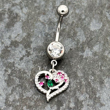 Load image into Gallery viewer, Emerald Passion CZ Gem Heart Dangle Belly Ring
