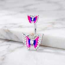 Load image into Gallery viewer, Clear Gem Butterfly Pink Blue Double Mount Belly Ring
