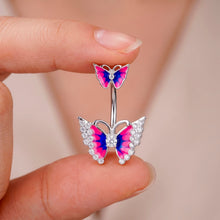 Load image into Gallery viewer, Clear Gem Butterfly Pink Blue Double Mount Belly Ring
