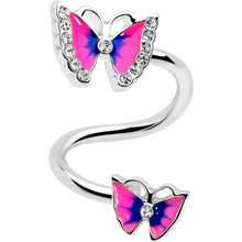 Load image into Gallery viewer, Clear Gem Butterfly Pink Blue Spiral Twister Belly Ring
