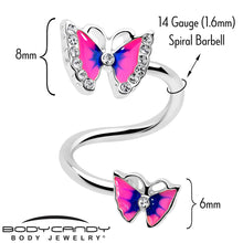 Load image into Gallery viewer, Clear Gem Butterfly Pink Blue Spiral Twister Belly Ring
