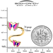 Load image into Gallery viewer, Clear Gem Gold Tone Butterfly Pink Blue Spiral Twister Belly Ring
