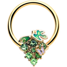 Load image into Gallery viewer, 16G 3/8 Green Gem Gold Tone Butterfly Grapes BCR Captive Ring
