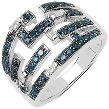 Load image into Gallery viewer, 0.59 Carat Genuine Blue Diamond &amp; White Diamond .925 Sterling Silver Ring

