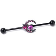 Load image into Gallery viewer, 14G Pink Gem Black Moon Heart Butterfly Industrial Barbell 38mm
