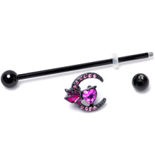 Load image into Gallery viewer, 14G Pink Gem Black Moon Heart Butterfly Industrial Barbell 38mm
