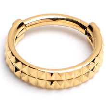 Load image into Gallery viewer, 16G 5/16 Gold PVD Pyramid Cut Double Hoop 316L Surgical Steel Hinged Segment Ring
