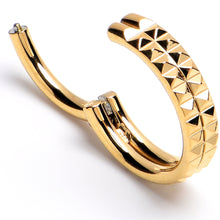 Load image into Gallery viewer, 16G 5/16 Gold PVD Pyramid Cut Double Hoop 316L Surgical Steel Hinged Segment Ring
