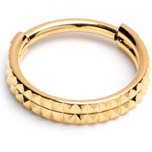 Load image into Gallery viewer, 16G 3/8 Gold PVD Pyramid Cut Double Hoop 316L Surgical Steel Hinged Segment Ring
