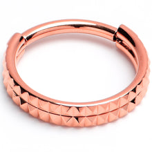 Load image into Gallery viewer, 16G 3/8 Rose Gold PVD Pyramid Cut Double Hoop 316L Surgical Steel Hinged Segment Ring
