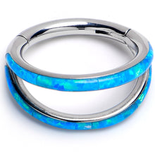 Load image into Gallery viewer, 16G 5/16 Blue Synthetic Opal ASTM F-136 Implant Grade Titanium Double Hinged Segment Ring
