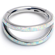 Load image into Gallery viewer, 16G 5/16 White Synthetic Opal ASTM F-136 Implant Grade Titanium Double Hinged Segment Ring
