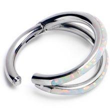 Load image into Gallery viewer, 16G 5/16 White Synthetic Opal ASTM F-136 Implant Grade Titanium Double Hinged Segment Ring
