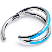 Load image into Gallery viewer, 16G 3/8 Blue Synthetic Opal ASTM F-136 Implant Grade Titanium Double Hinged Segment Ring
