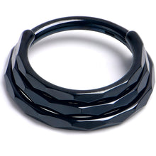 Load image into Gallery viewer, 16G 3/8 Black PVD Faceted Triple Stack Hoop Titanium Hinged Segment Ring
