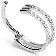 Load image into Gallery viewer, 16G 3/8 Cubic Zirconia ASTM F-136 Implant Grade Titanium Double Hinged Segment Ring

