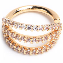 Load image into Gallery viewer, 16G 5/16 Clear CZ Gem Gold Tone Faux Triple Hoop Closure Ring
