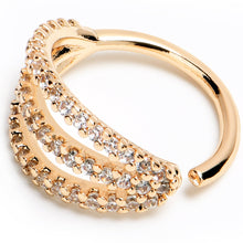 Load image into Gallery viewer, 18G 3/8 Clear CZ Gem Gold Tone Faux Triple Hoop Closure Ring

