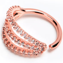 Load image into Gallery viewer, 18G 3/8 Clear CZ Gem Rose Gold Tone Faux Triple Hoop Closure Ring
