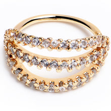 Load image into Gallery viewer, 20G 5/16 Clear CZ Gem Gold Tone Faux Triple Hoop Nose Hoop
