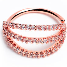 Load image into Gallery viewer, 20G 3/8 Clear CZ Gem Rose Gold Tone Faux Triple Hoop Nose Hoop
