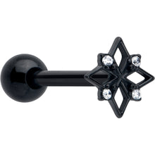 Load image into Gallery viewer, Clear CZ Gem Black Gothic Star Barbell Tongue Ring
