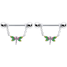Load image into Gallery viewer, 14G 9/16 Dragonfly Colors Chain Dangle Nipple Ring Set

