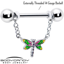 Load image into Gallery viewer, 14G 9/16 Dragonfly Colors Chain Dangle Nipple Ring Set
