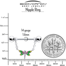 Load image into Gallery viewer, 14G 9/16 Dragonfly Colors Chain Dangle Nipple Ring Set
