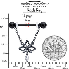 Load image into Gallery viewer, 14G 9/16 Clear CZ Gem Black Gothic Star Dangle Nipple Ring Set
