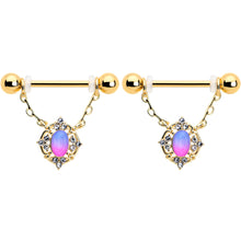 Load image into Gallery viewer, 14G 9/16 Pink Tourmaline Gold Tone Wondrous Dangle Nipple Ring Set
