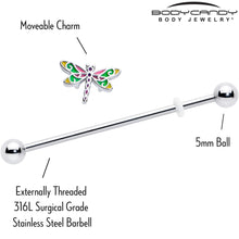 Load image into Gallery viewer, 14G Dragonfly Colors Industrial Barbell 38mm
