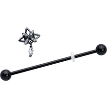 Load image into Gallery viewer, 14G Clear CZ Gem Black Gothic Star Dangle Industrial Barbell 38mm
