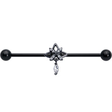 Load image into Gallery viewer, 14G Clear CZ Gem Black Gothic Star Dangle Industrial Barbell 38mm
