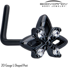 Load image into Gallery viewer, 20G 7mm Clear CZ Gem Black Gothic Star L Shape Nose Ring
