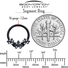 Load image into Gallery viewer, 16G 3/8 Clear CZ Gem Black Gothic Star Trio Hinged Segment Ring
