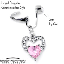 Load image into Gallery viewer, Clear Pink CZ Gem Double Heart Fake Clip On Belly Ring
