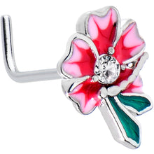 Load image into Gallery viewer, 20G 1/4 Clear Gem Faerie Flower Pink L Shape Nose Ring

