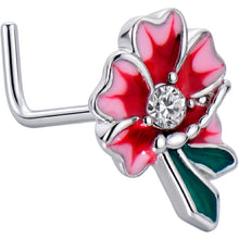 Load image into Gallery viewer, 20G 1/4 Clear Gem Faerie Flower Pink L Shape Nose Ring
