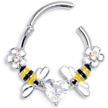 Load image into Gallery viewer, 16G 3/8 Clear CZ Gem Bee Heart Flower Love Hinged Segment Ring
