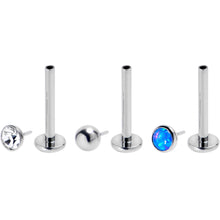Load image into Gallery viewer, 16G 3/8 Blue Synthetic Opal G23 Titanium Threadless Push In Labret Set of 3

