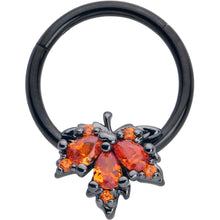 Load image into Gallery viewer, 16G 3/8 Orange CZ Gem Black Autumn Leaf Hinged Segment Ring
