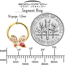 Load image into Gallery viewer, 16G 3/8 Red CZ Gem Gold Tone Drama Butterfly Hinged Segment Ring
