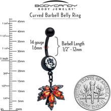 Load image into Gallery viewer, Orange CZ Gem Black Autumn Leaf Dangle Belly Ring
