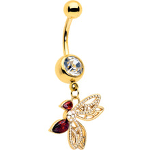 Load image into Gallery viewer, Red CZ Gem Gold Tone Drama Butterfly Dangle Belly Ring
